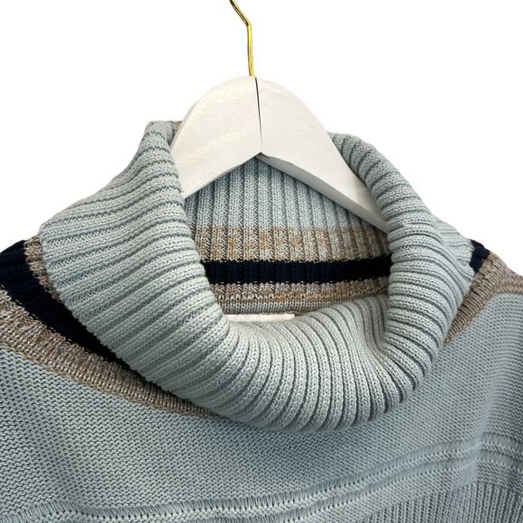 Skylar + Madison Turtleneck Sweater Blue Women S Fringe Bell Sleeve Stripes Knit - Picture 7 of 12